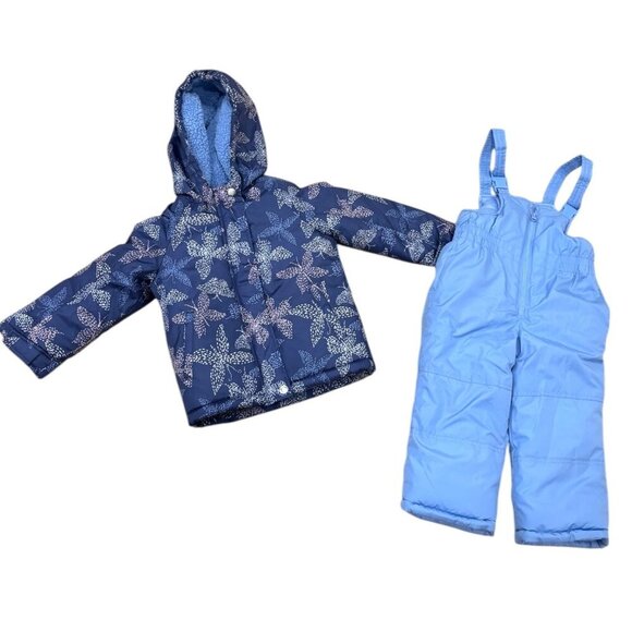 Osh Kosh B Gosh Girls Winter Jacket Snow Bib Set Blue Floral Pattern Snow Suit 3 - Picture 2 of 8